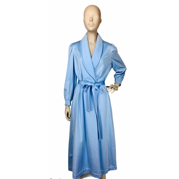 VTG 70s Vanity Fair Periwinkle Blue Puff Sleeve Belted Robe Women's Size Small - Picture 6 of 8